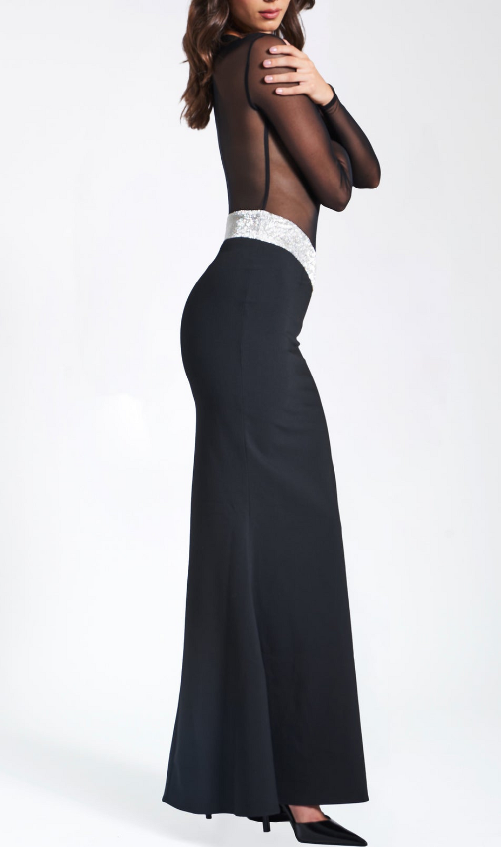 Aila Black Mesh Maxi Dress