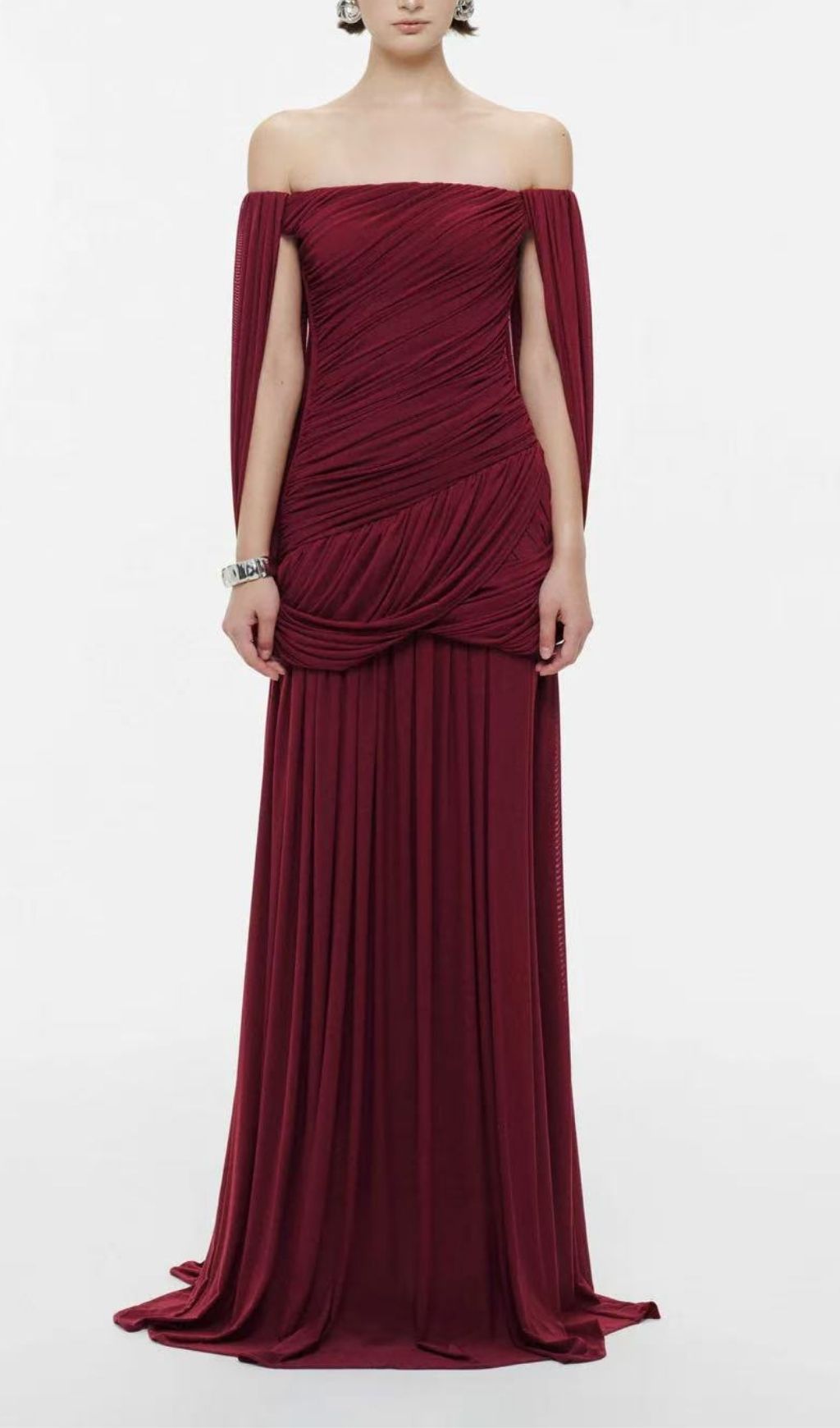 Kelsy Elegant Ruched Off-Shoulder Maxi Gown - Dusty Rose