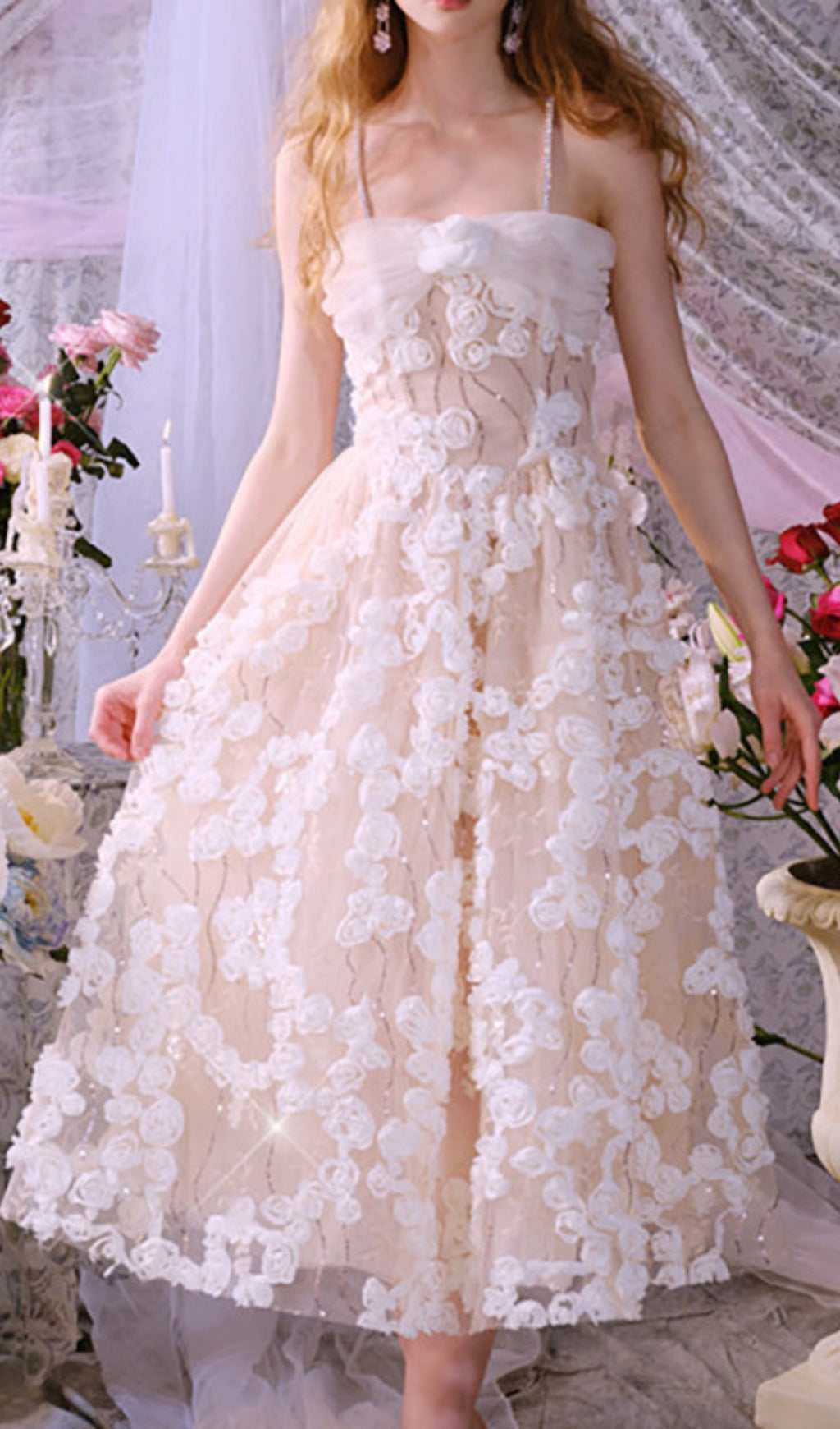 Aphra Floral Rhinestone Midi Dress