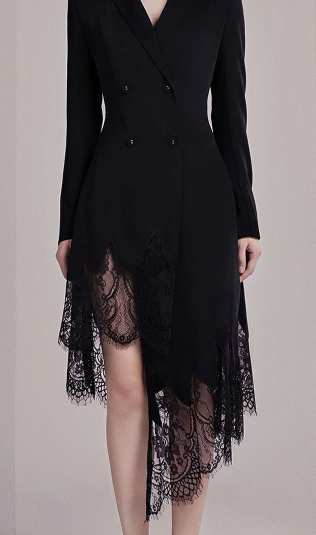 Inez Black Lace Asymmetrical Blazer Dress | Elegant Long Sleeve