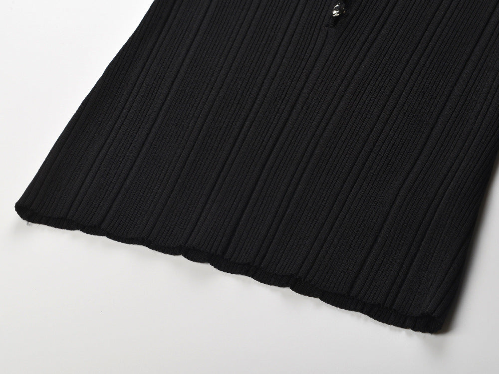 Hulda Black V-Neck Lace Ribbed Knit Top | Chic Women's Sweater