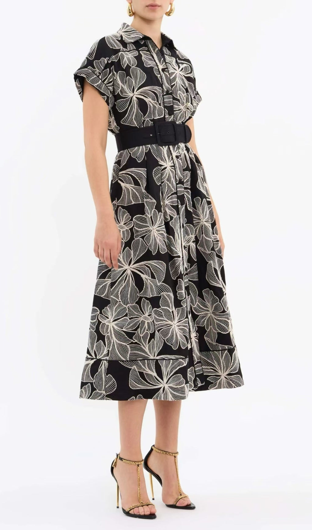 Davan Black Flower Midi Dress
