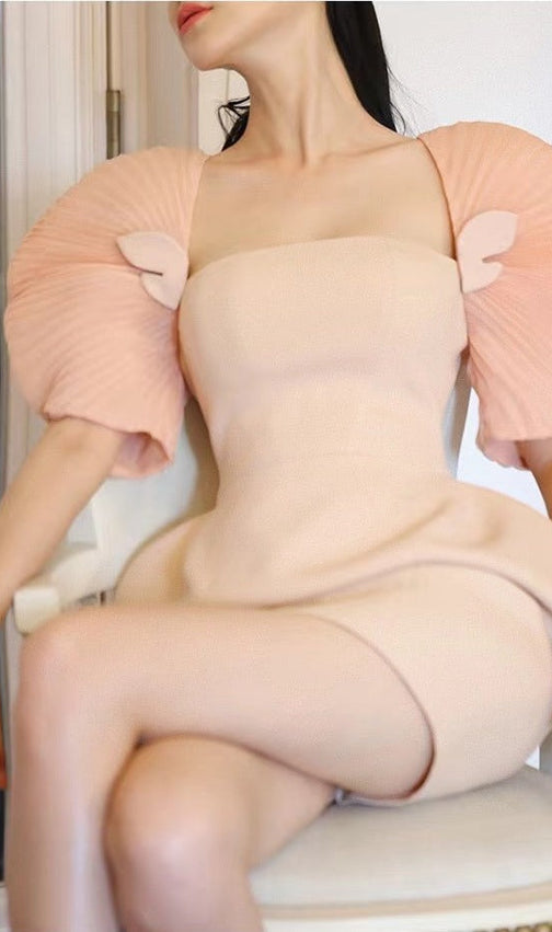 Pleated Shoulder Mini Dress In Pink