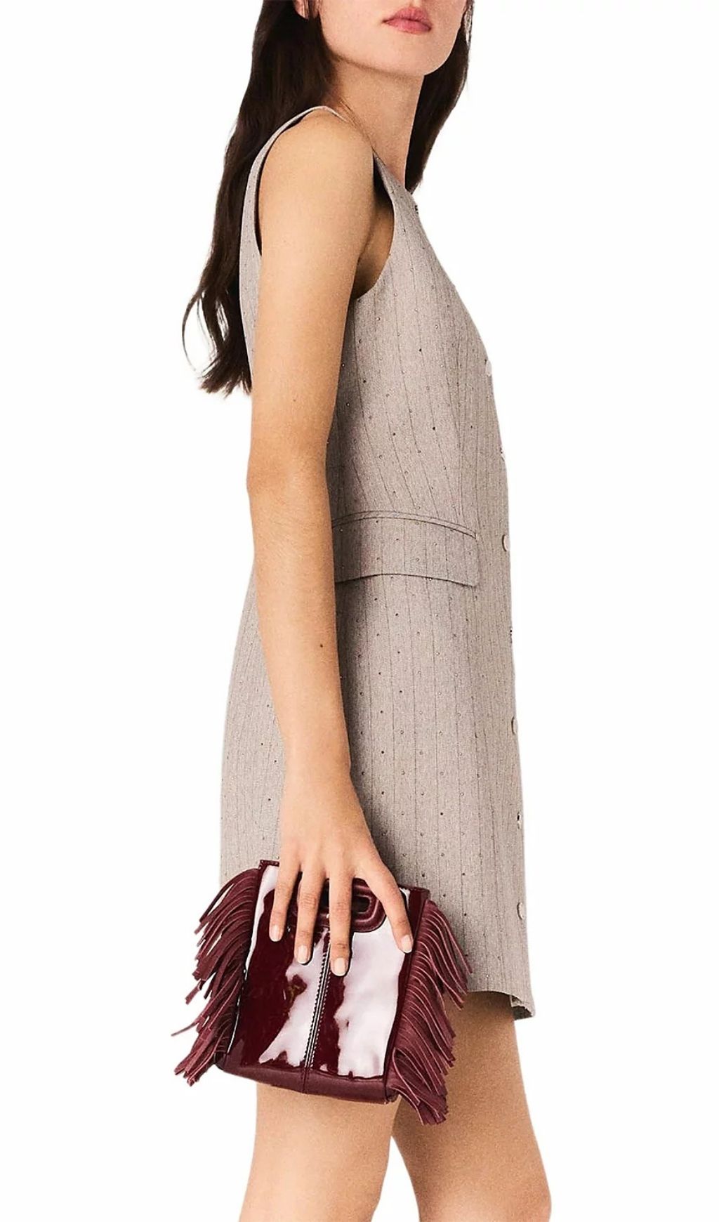 Effortless Chic: Sleeveless Button-Front Mini Dress with Subtle Sparkle