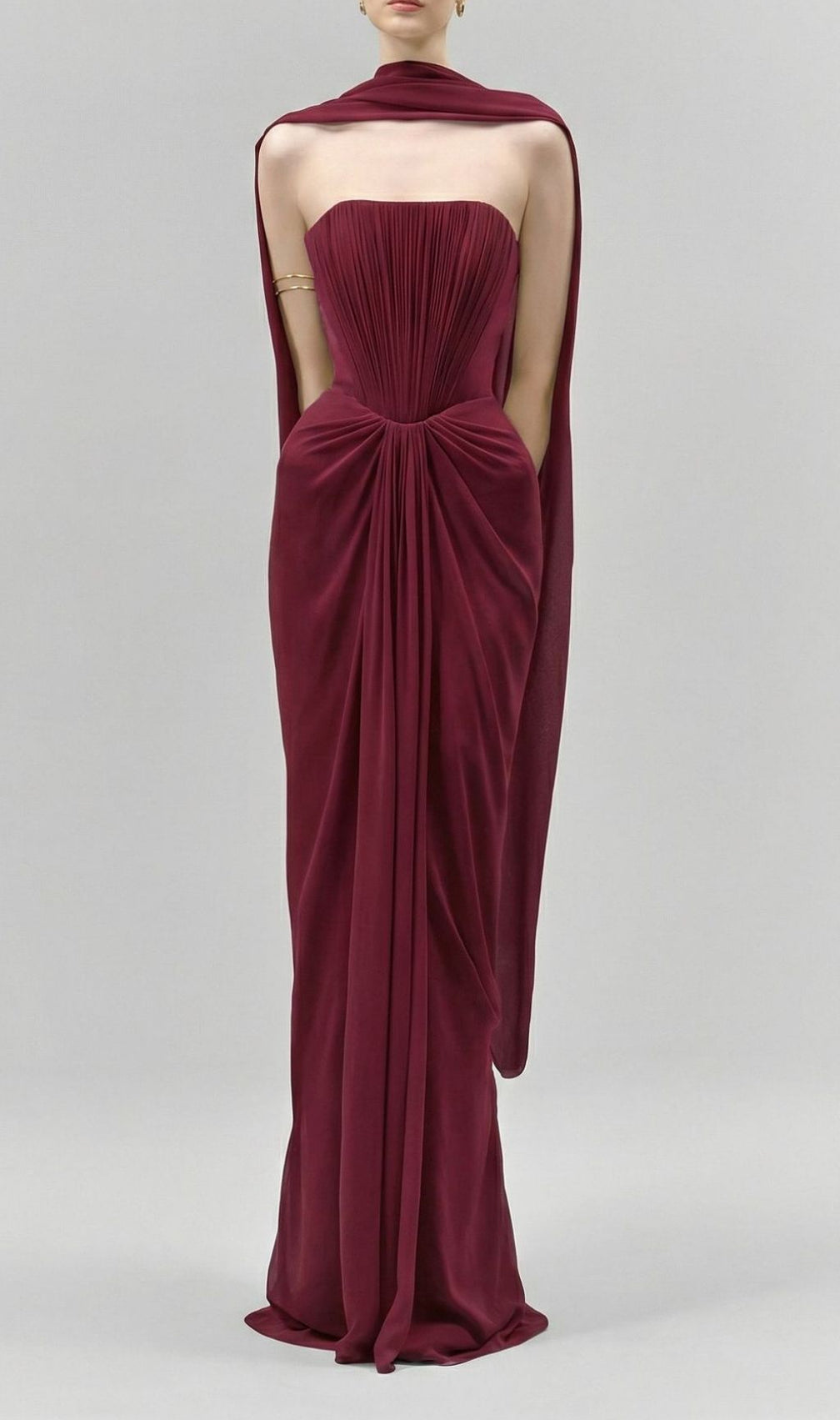 Kayley Elegant Strapless Pleated Maxi Gown & Matching Shawl Set