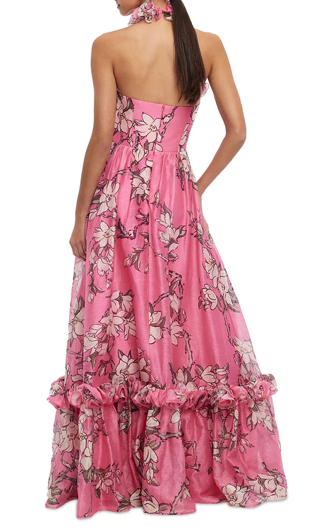 Isabelle Floral Ruffled Halter Maxi Dress - Vibrant Pink Elegance