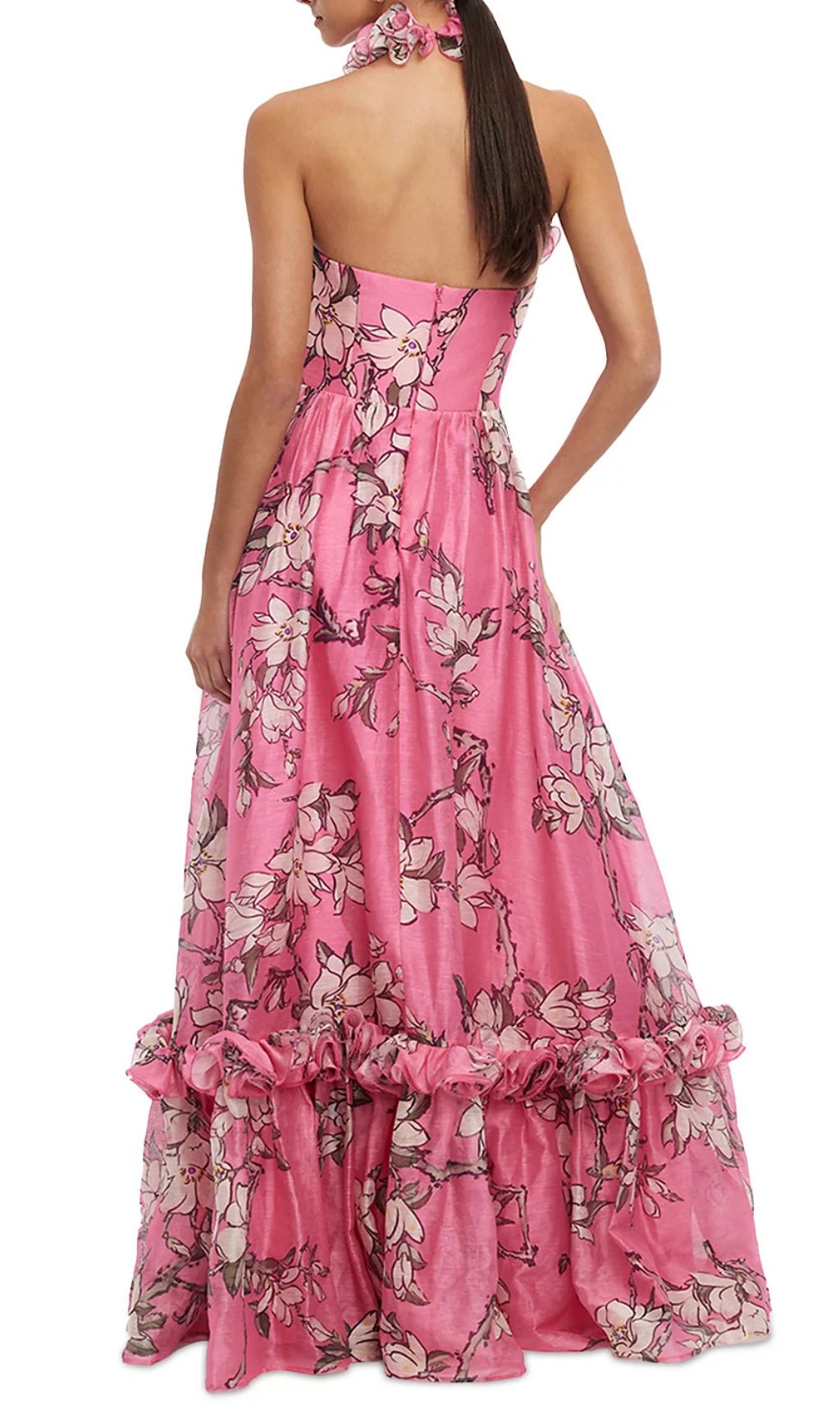 Isabelle Floral Ruffled Halter Maxi Dress - Vibrant Pink Elegance