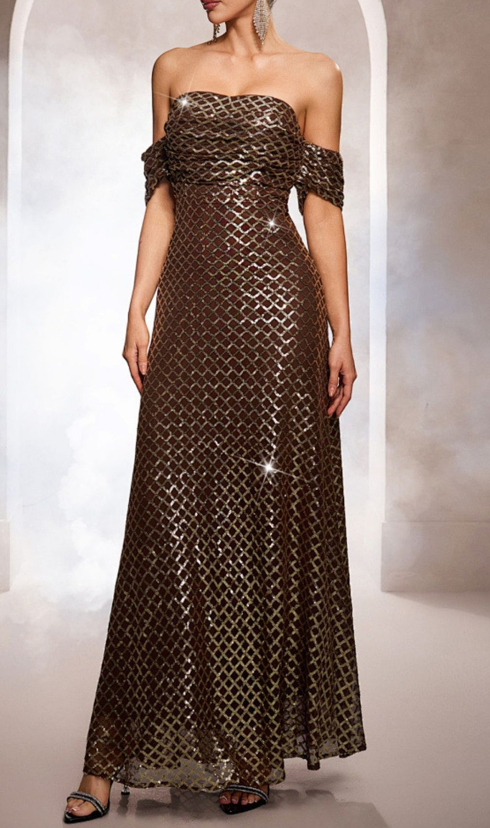 Katiana Glamorous Off-Shoulder Sequin Maxi Dress - Elegant Evening & Gala Gown