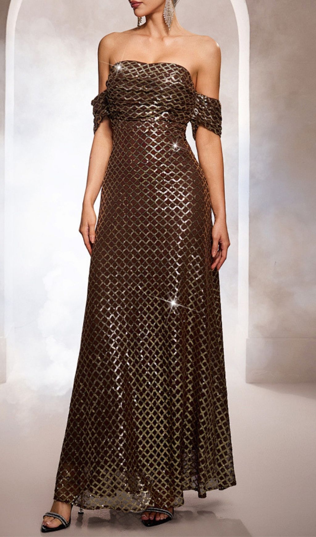 Katiana Glamorous Off-Shoulder Sequin Maxi Dress - Elegant Evening & Gala Gown