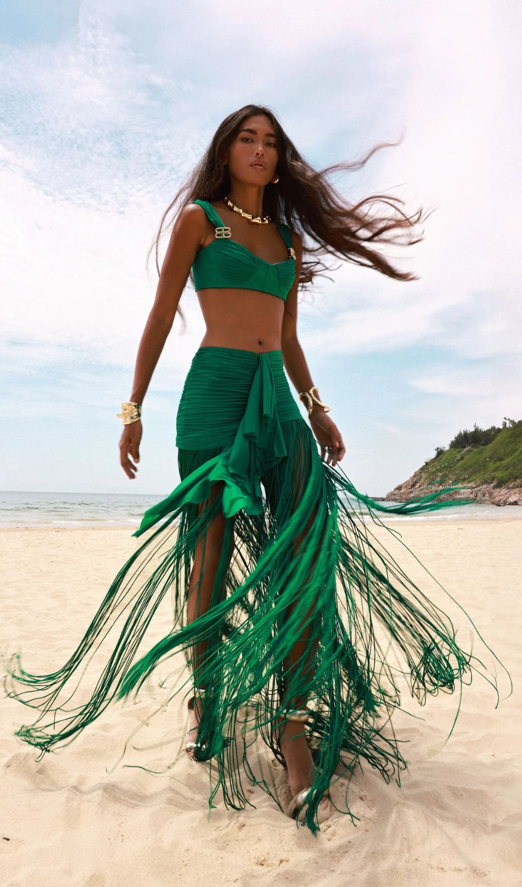 Hideko Green Tassel Two-Piece Set