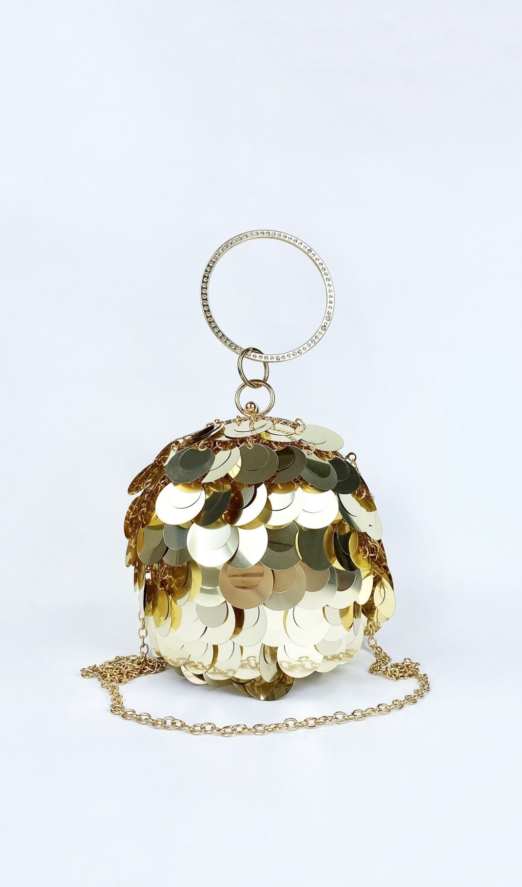 Glamorous Adaiba Gold Sequin Ball Clutch Handbag | Dazzling Ring Handle
