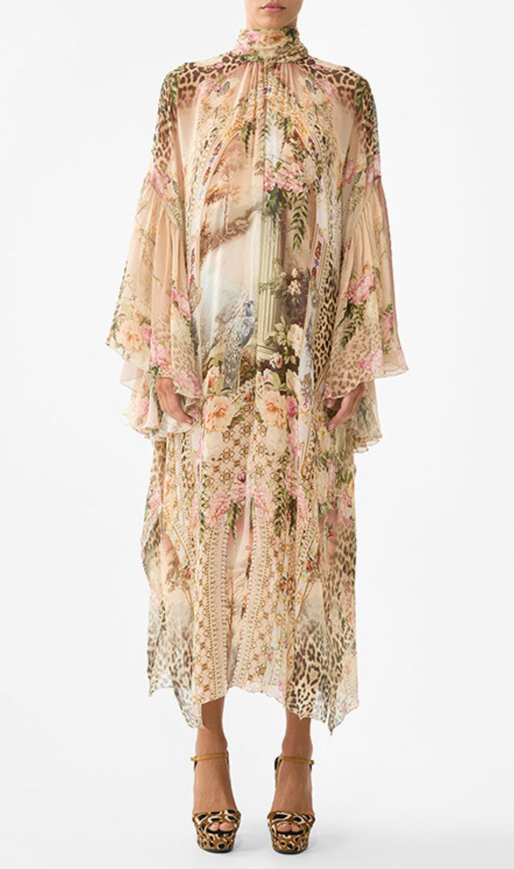 Jetta Exotic Floral & Leopard Print Flowing Maxi Dress