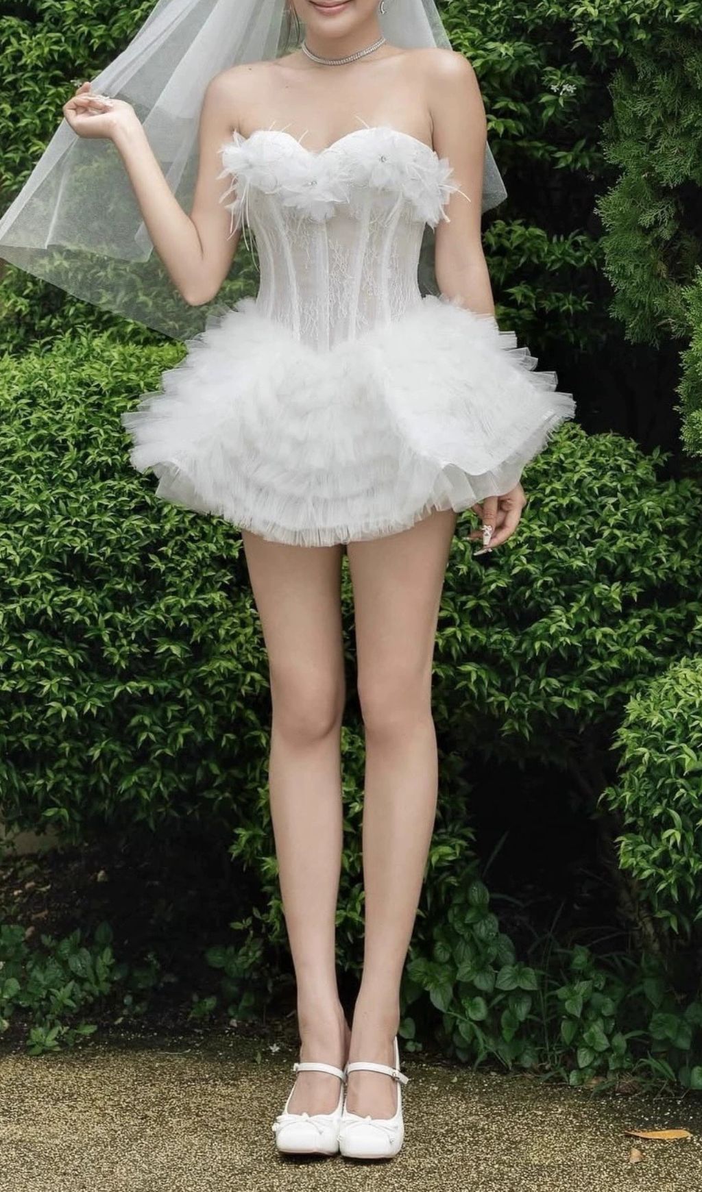 Joan White Strapless Floral Corset Mini Dress | Ruffle Tulle Party Dress