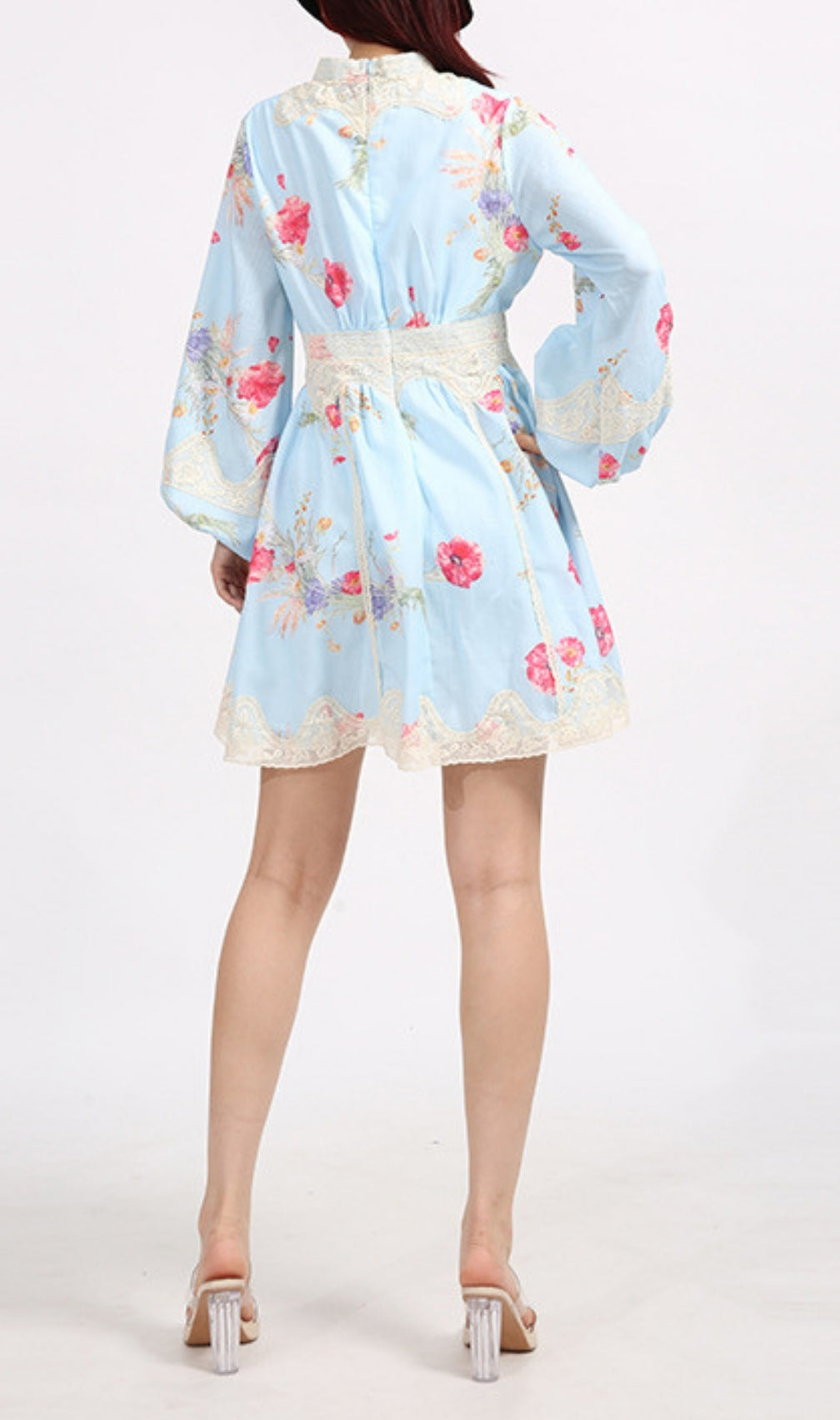 Eko Blue Floral Printed Long Sleeve Mini Dress