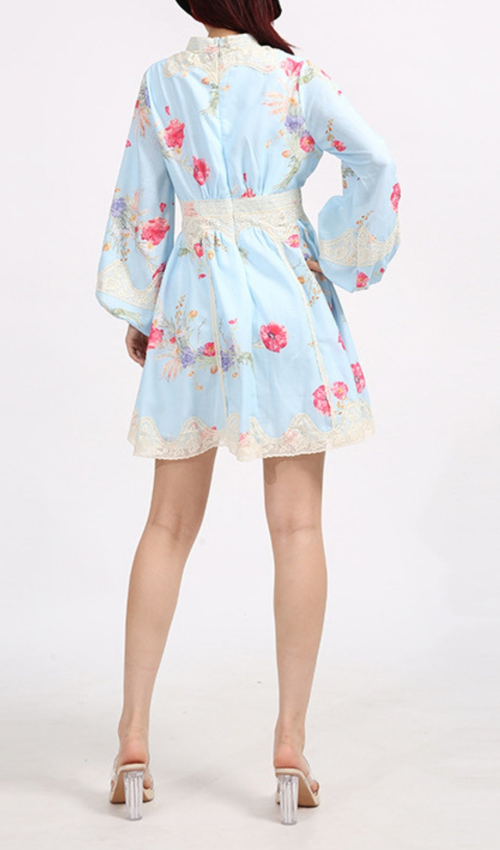 Eko Blue Floral Printed Long Sleeve Mini Dress