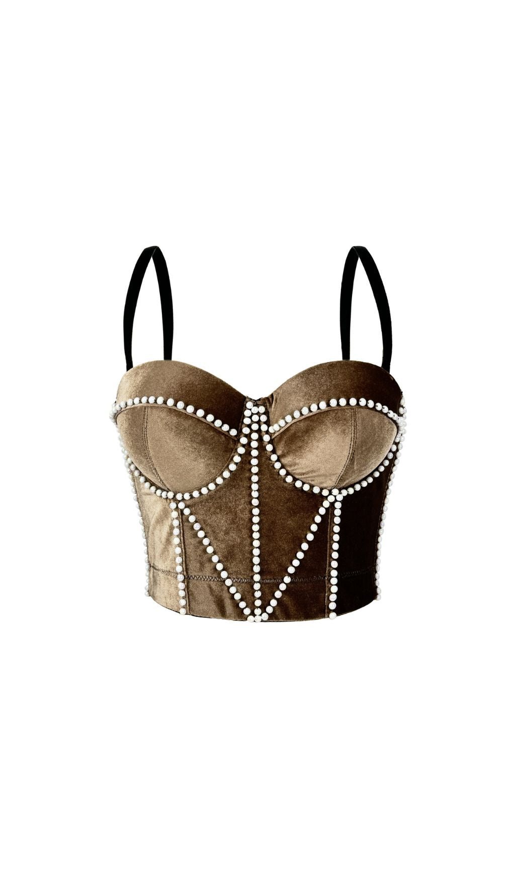 Jade Velvet Pearl Bustier Crop Top