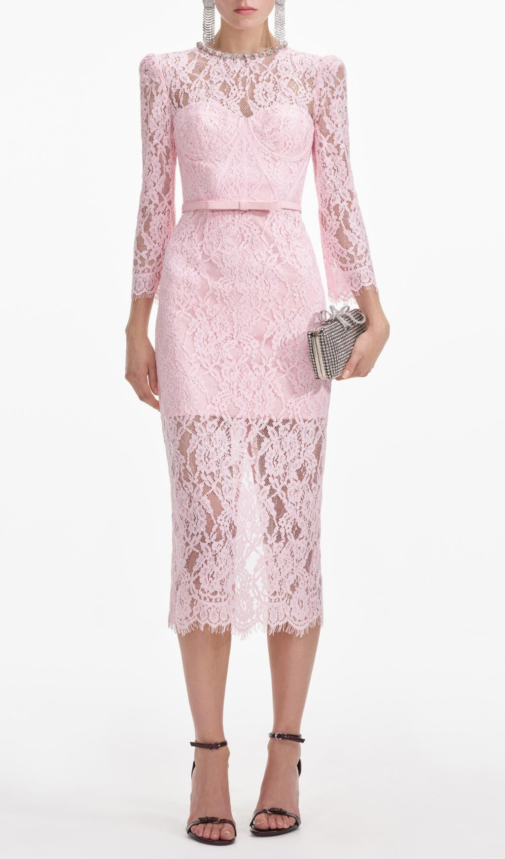 Pink Lace Bustier Midi Dress