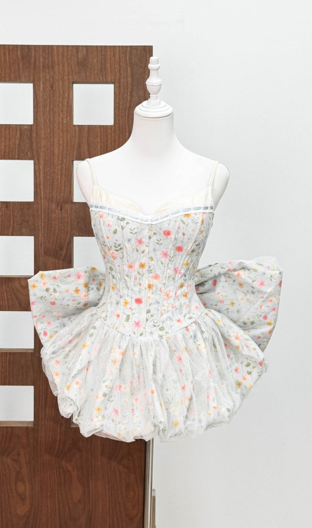 Jaylene Whimsical Floral Corset Mini Dress with Bow Back Detail