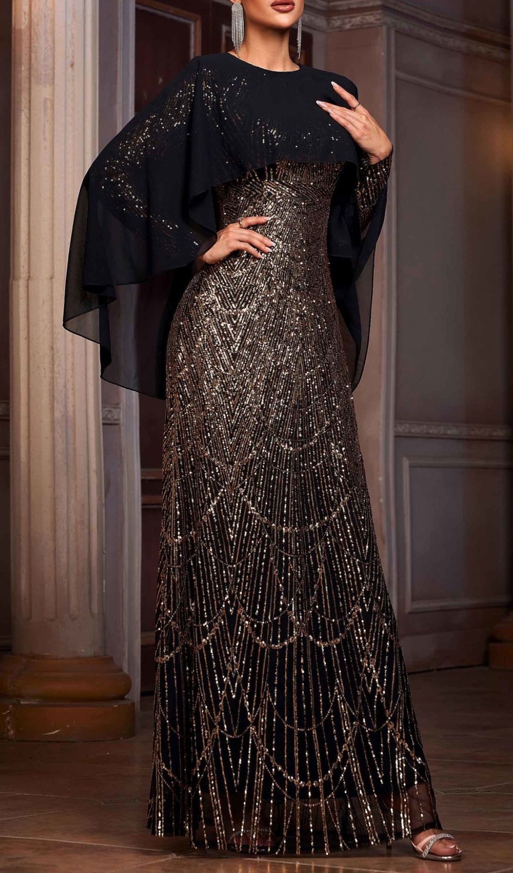 Hana Long Sleeve Sequin Maxi Dress