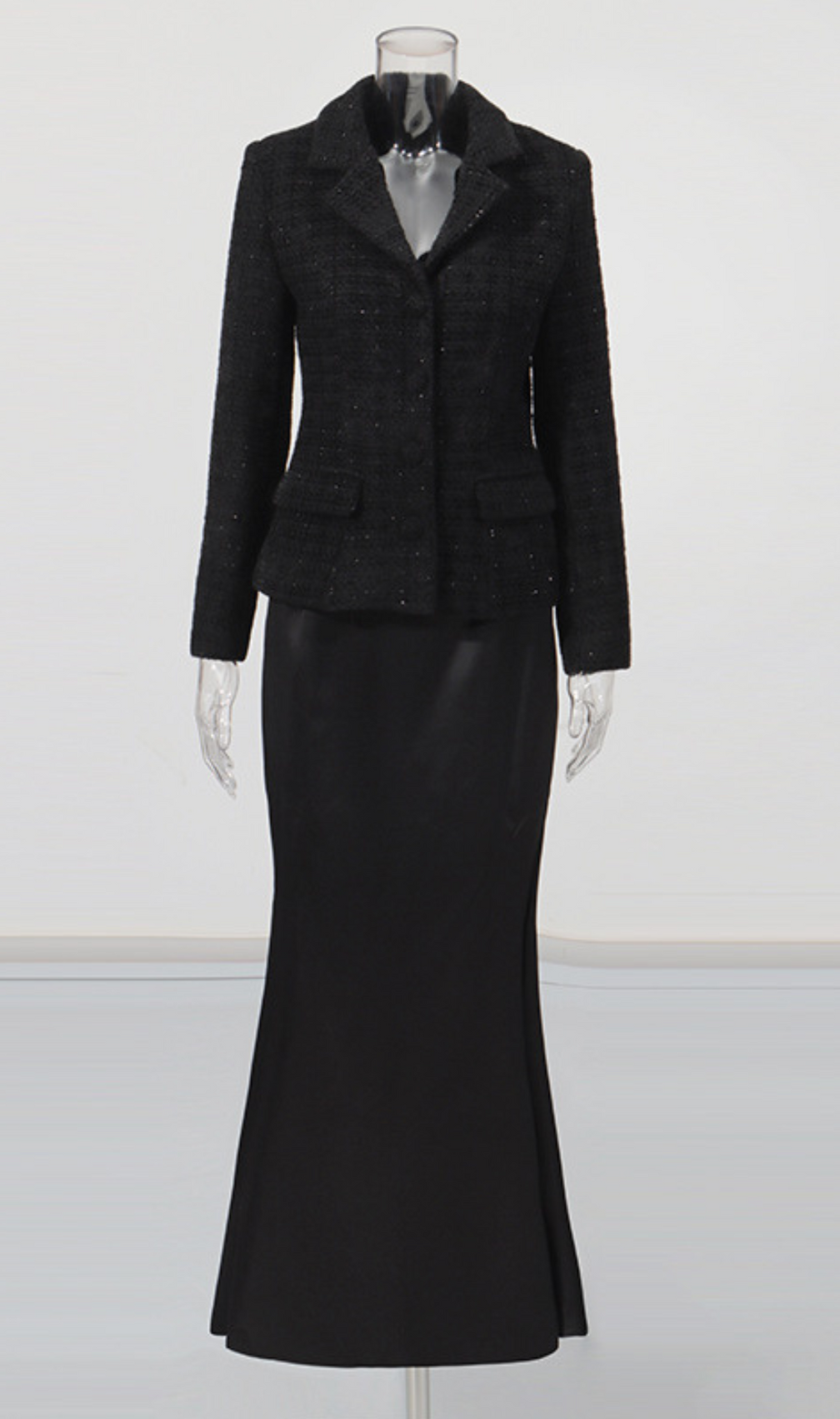 Ghia Black Long Sleeve Coat & Maxi Skirt