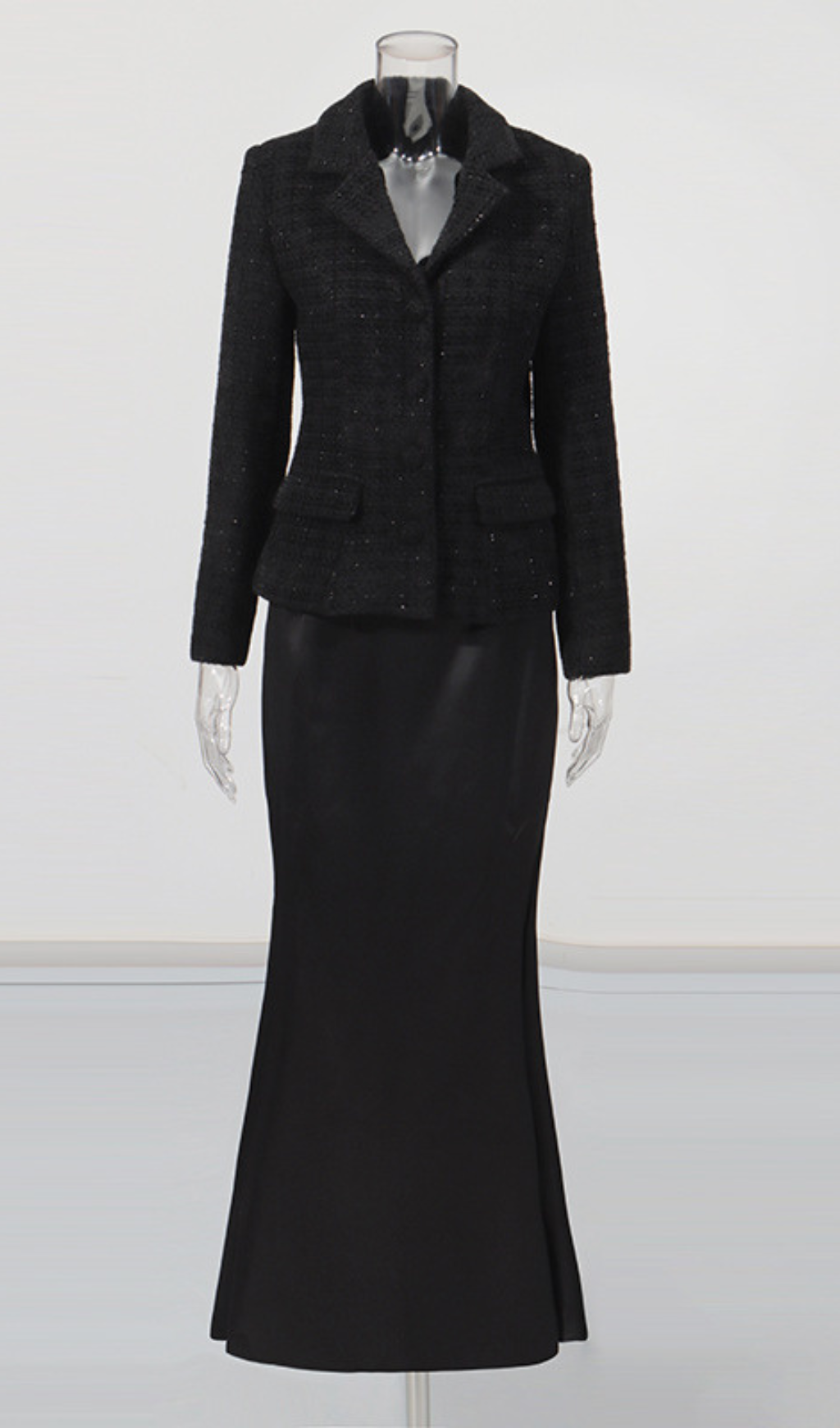 Ghia Black Long Sleeve Coat & Maxi Skirt