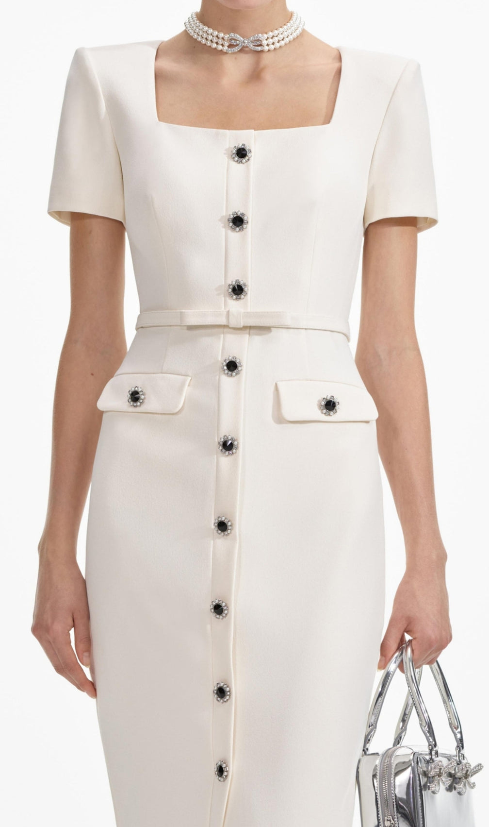 Cream Crepe Button Midi Dress