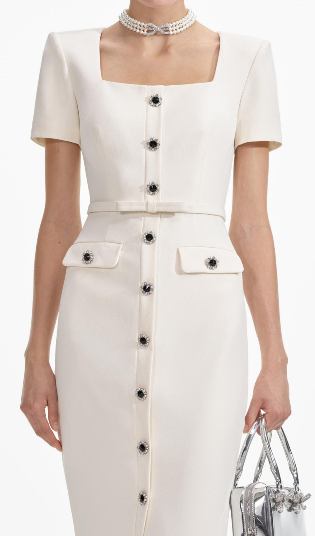 Cream Crepe Button Midi Dress