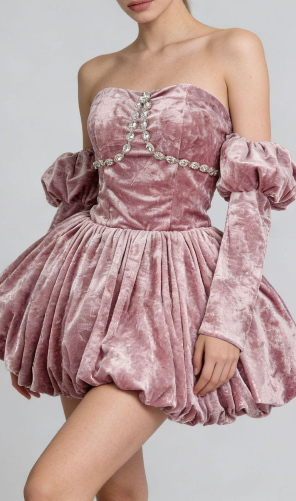 Keshia Pink Velvet Mini Dress: Dazzling Off-Shoulder Glamour & Bubble Hem
