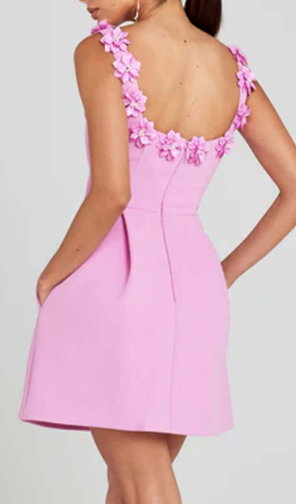 Awanata Purple Flower Decor Neck Mini Bandage Dress