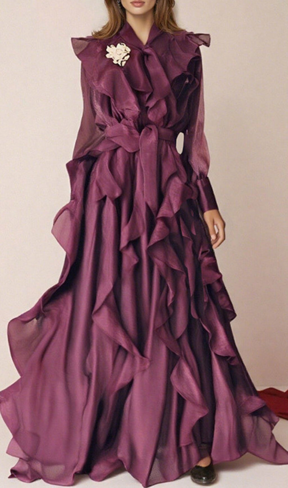 Isono "Enchantress" Purple Ruffled Maxi Gown - Elegant Long Sleeve Formal Dress