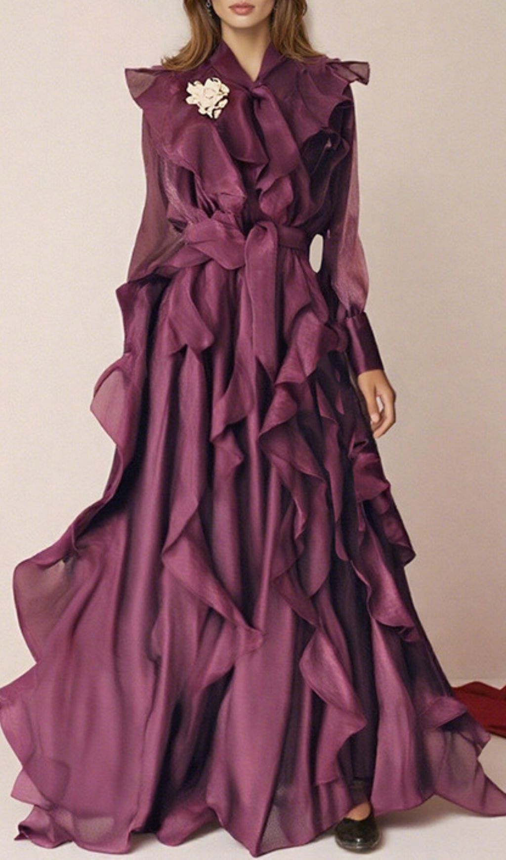 Isono "Enchantress" Purple Ruffled Maxi Gown - Elegant Long Sleeve Formal Dress