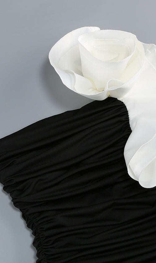 Jessie Black Strapless Floral Ruffle Maxi Gown - Elegant Evening & Gala Dress