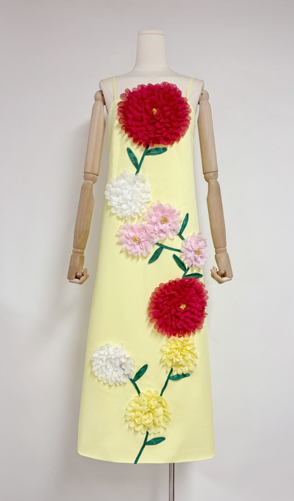 Erica Yellow 3D Floral Maxi Dress - Vibrant Strappy Gown for Women