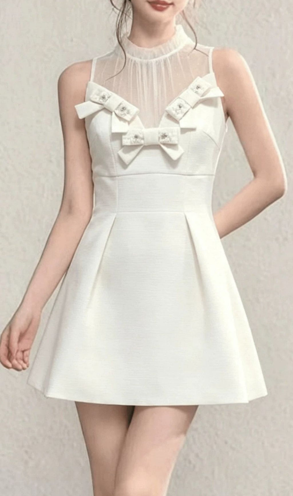Kikkan White Bow Mesh Mini Dress | Elegant & Flirty Party Dress for Women