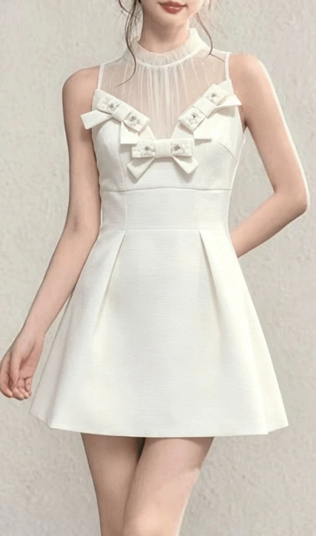 Kikkan White Bow Mesh Mini Dress | Elegant & Flirty Party Dress for Women