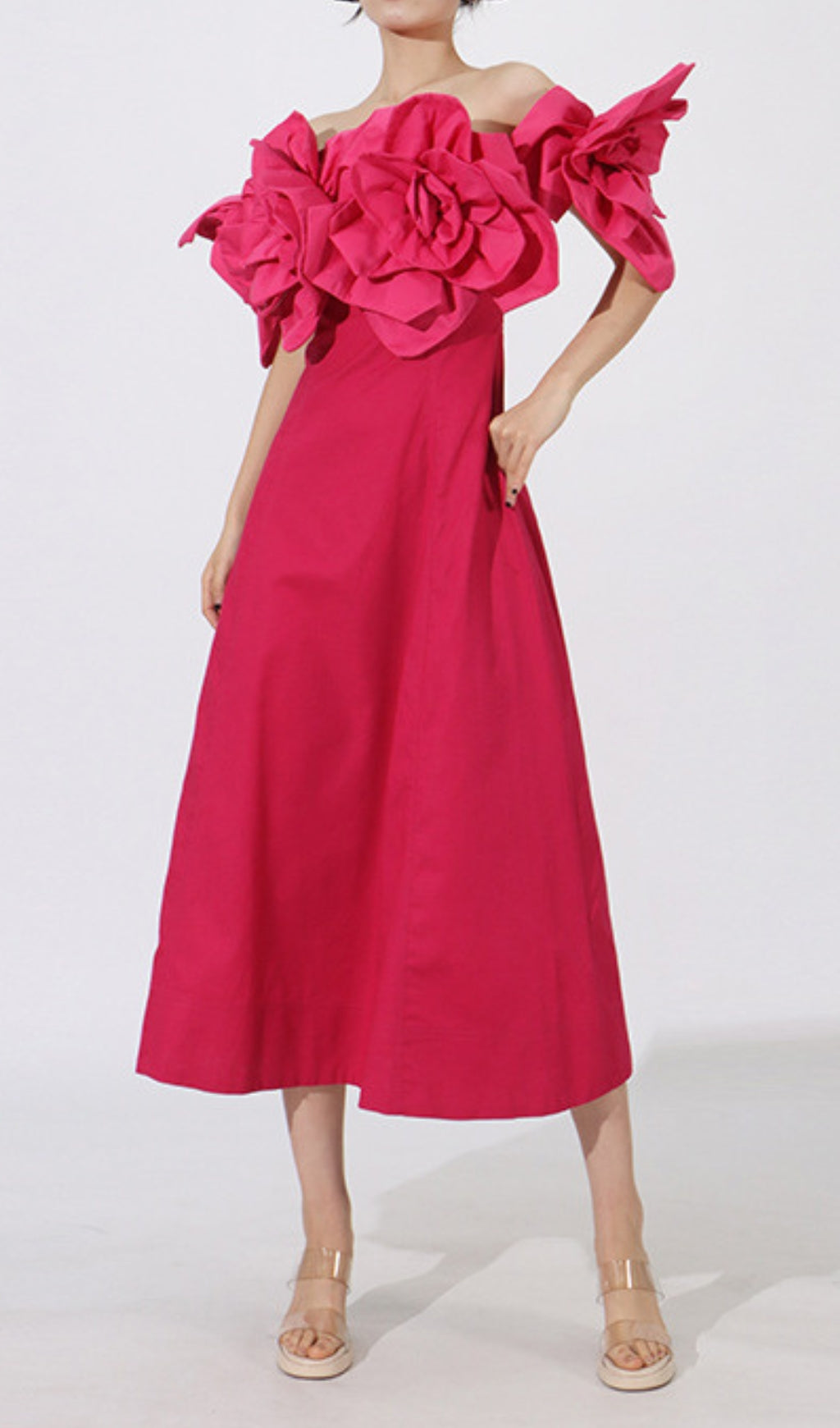 Eirian Pink Flower Midi Dress
