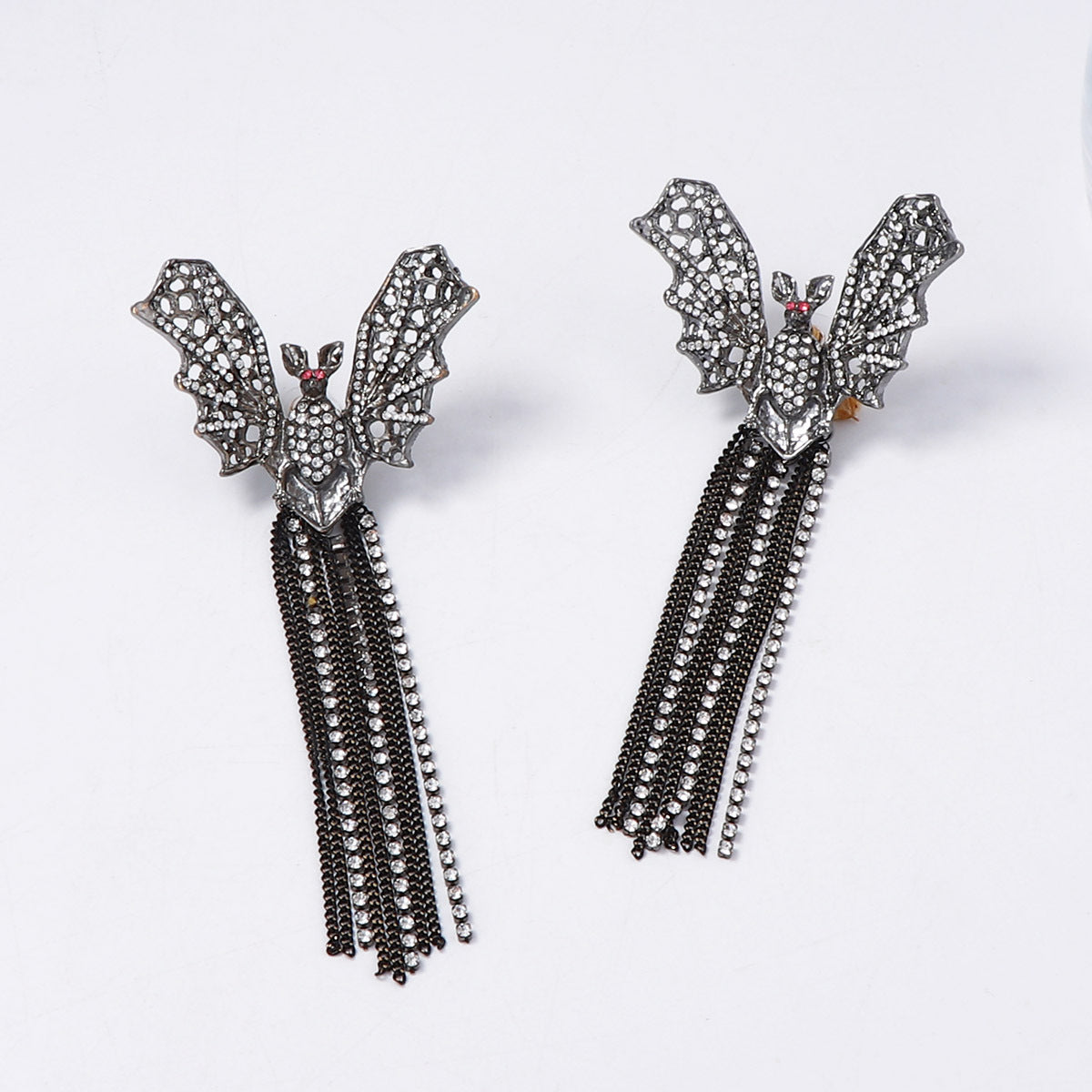 Junia Gothic Bat Tassel Earrings | Sparkling Crystal Statement Dangles for Women