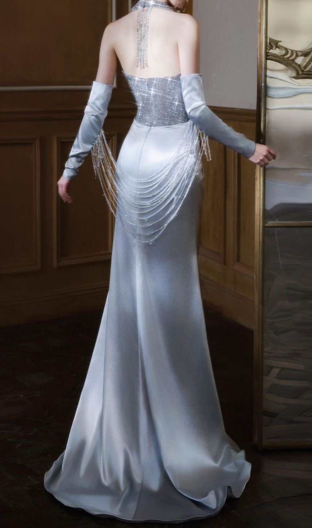 Kumi Silver Halter Maxi Dress