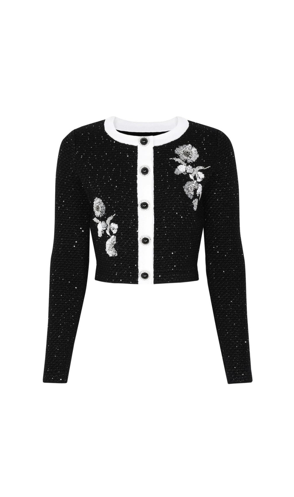 Chic Black Sparkle Tweed-Knit Cardigan & Pencil Skirt Set