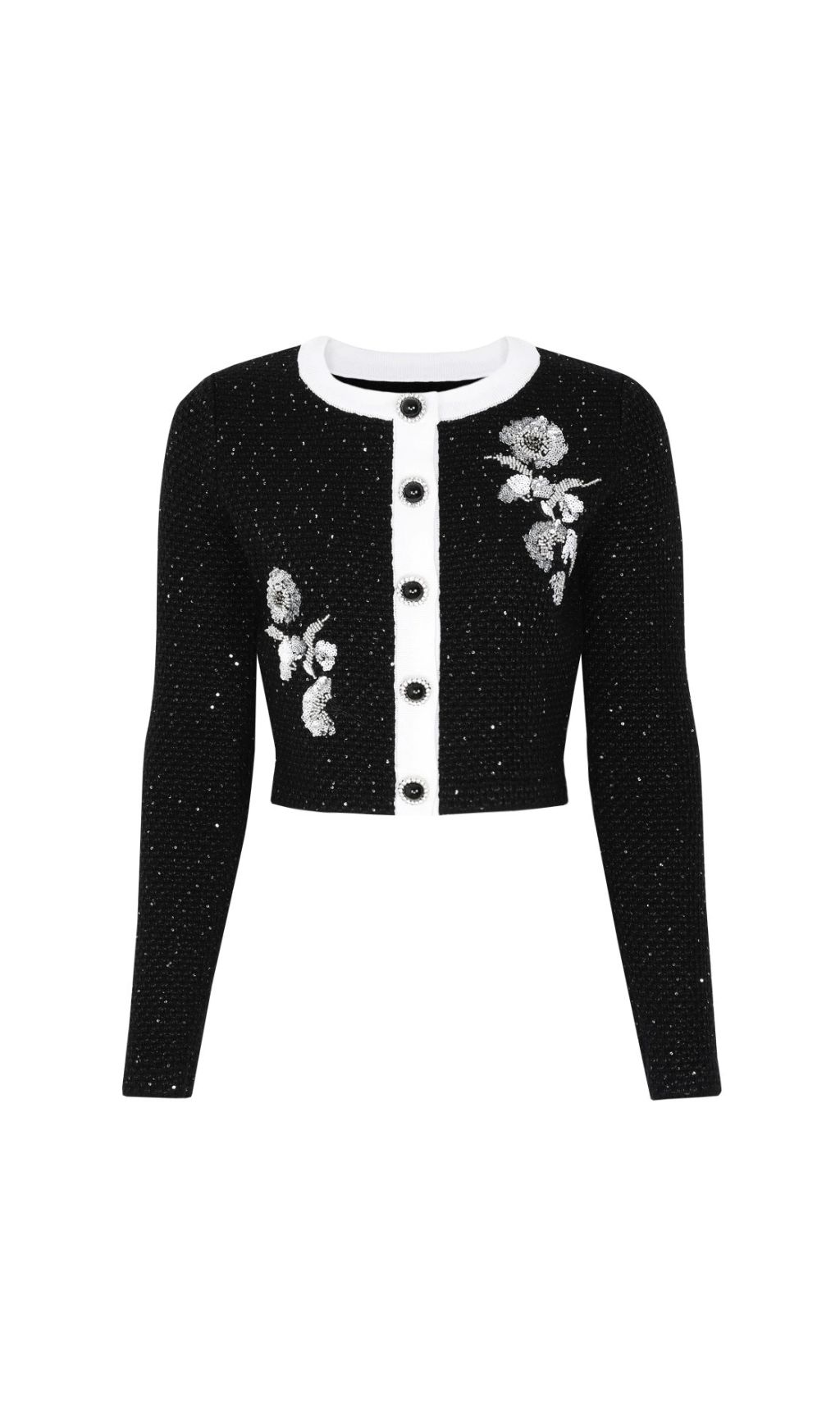 Chic Black Sparkle Tweed-Knit Cardigan & Pencil Skirt Set