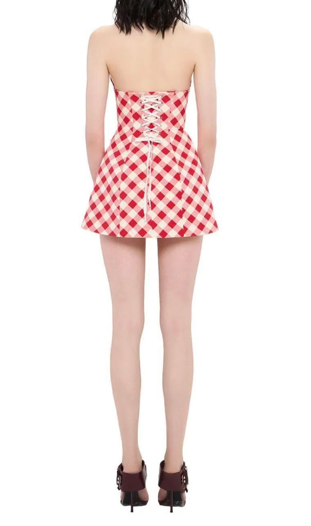 Irela Chic Gingham Halter Mini Dress - Red & White Summer Style