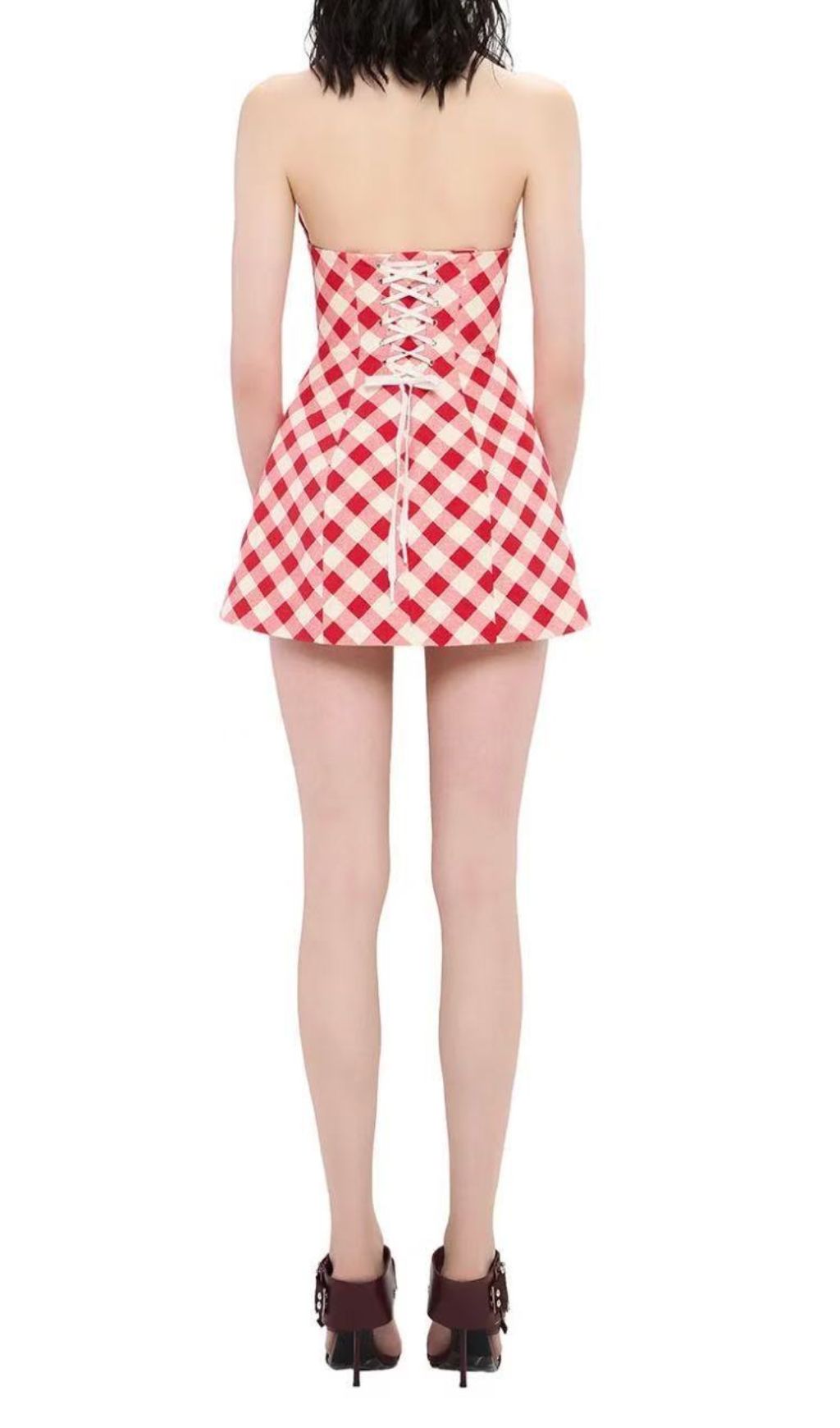 Irela Chic Gingham Halter Mini Dress - Red & White Summer Style