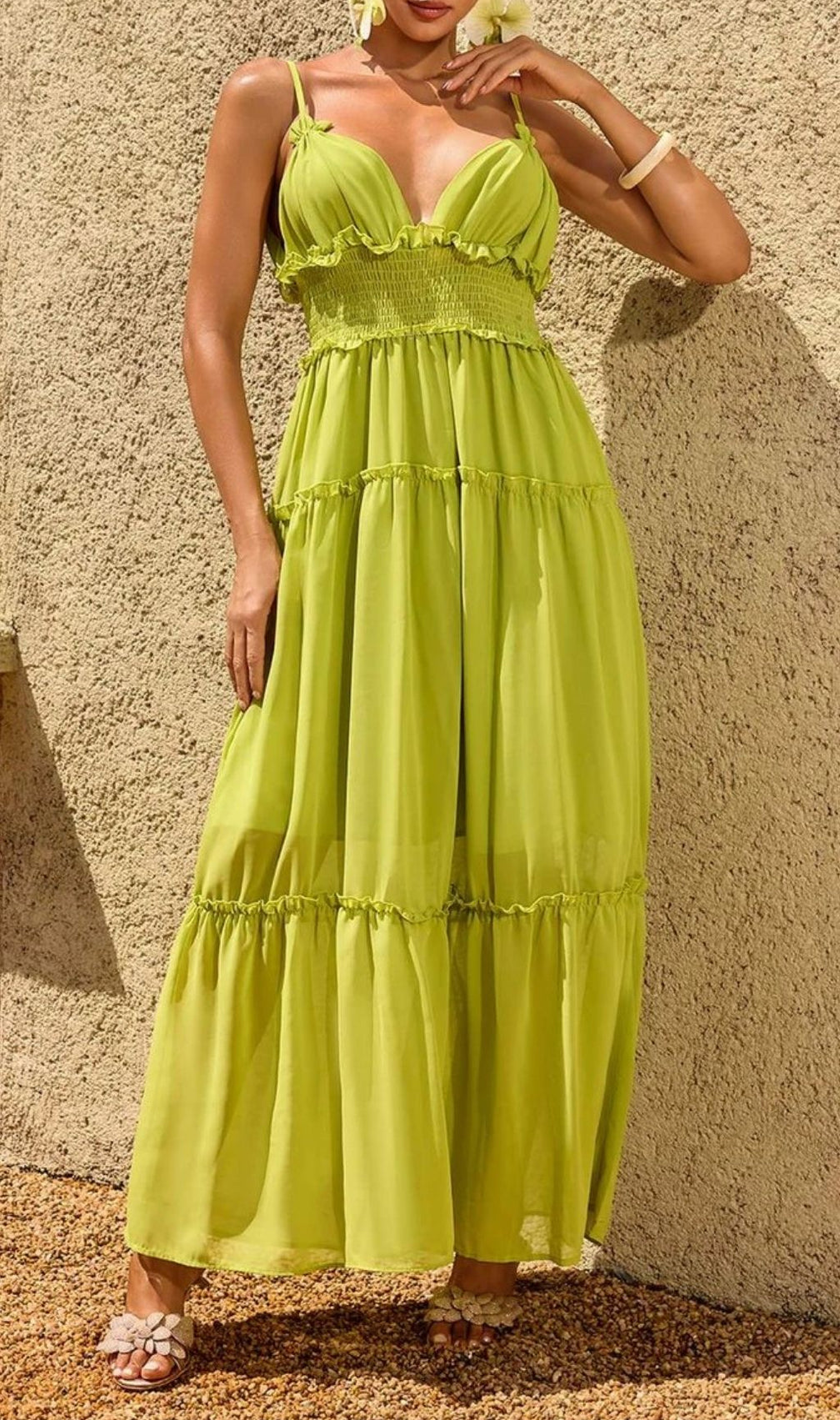 Saelvion Spaghetti Maxi Dress In Chartreuse