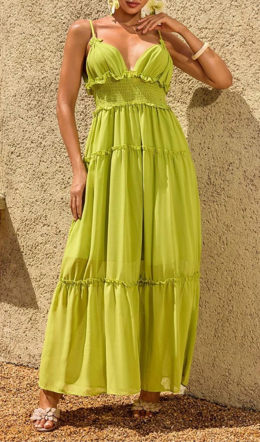 Saelvion Spaghetti Maxi Dress In Chartreuse