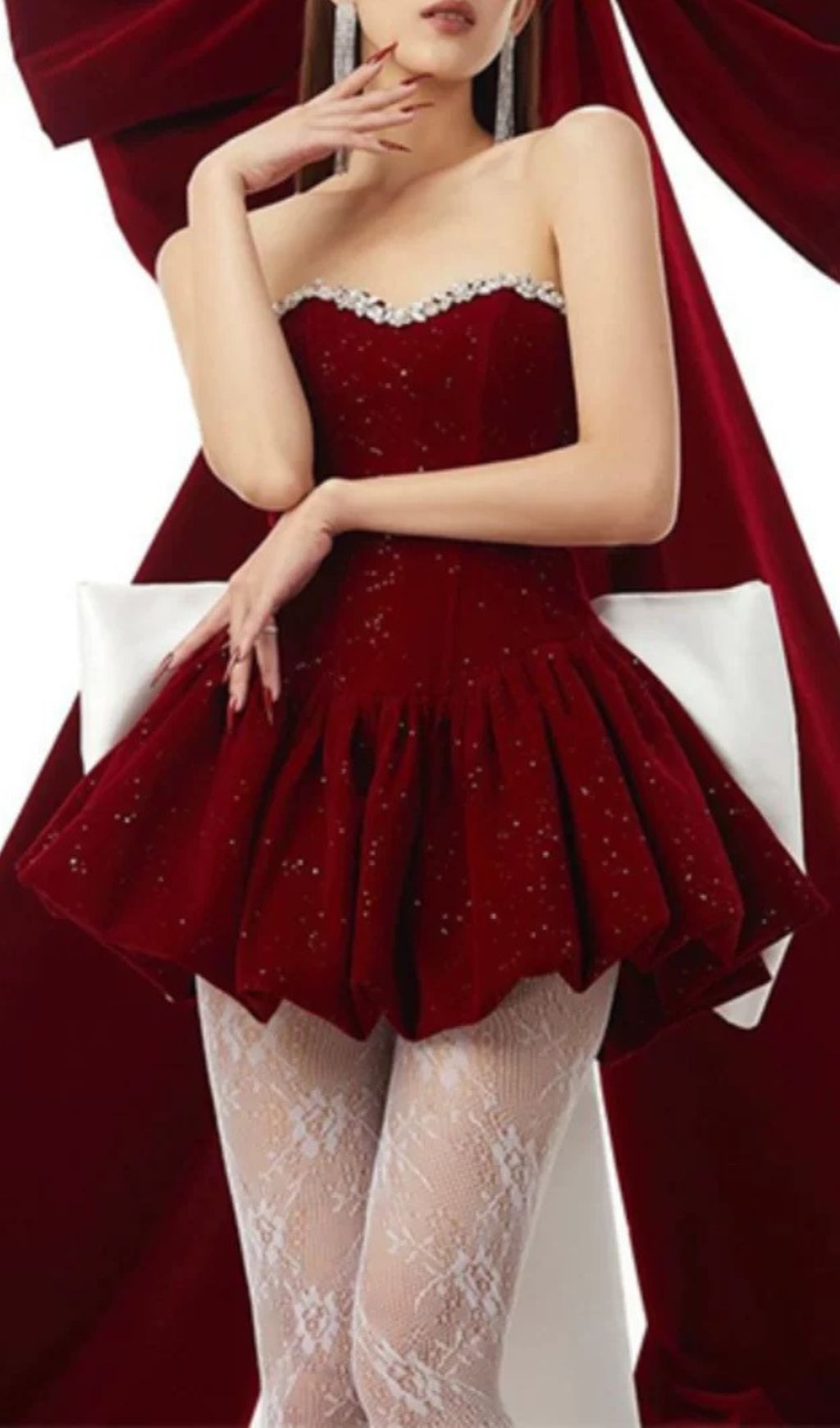 Cookie Red Sparkle Strapless Bow Mini Dress - Glamorous Party & Cocktail Attire