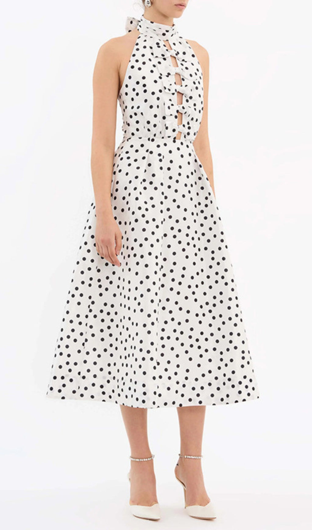 Derora Bowknot Dot Midi Dress