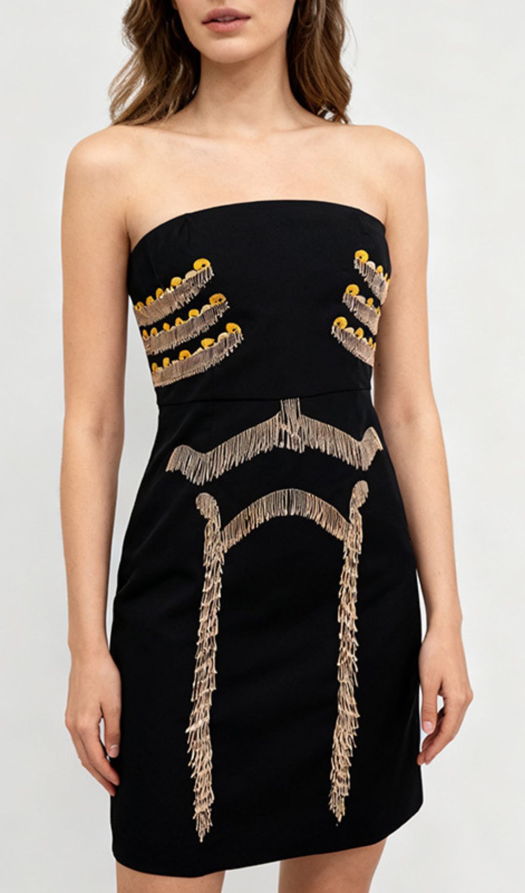 Julissa Black Strapless Tassel Mini Dress | Chic Fringe Bodycon Party Style