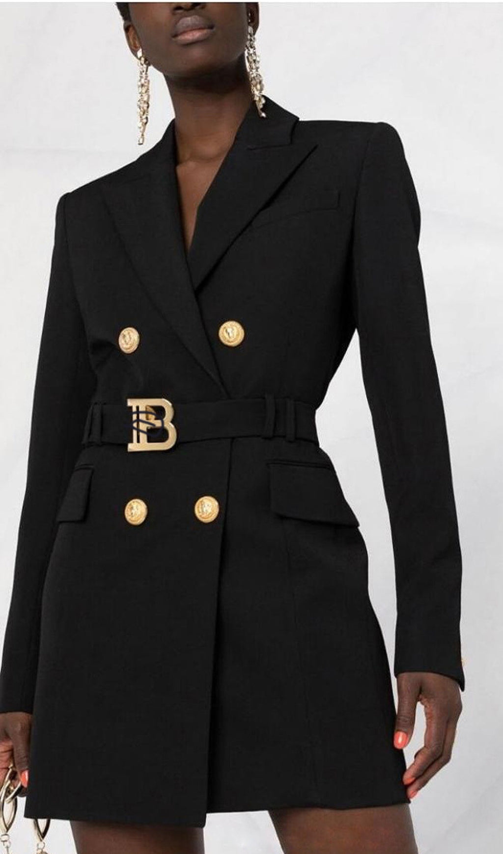 Aasia Black Belt Metal Button Mini Dress