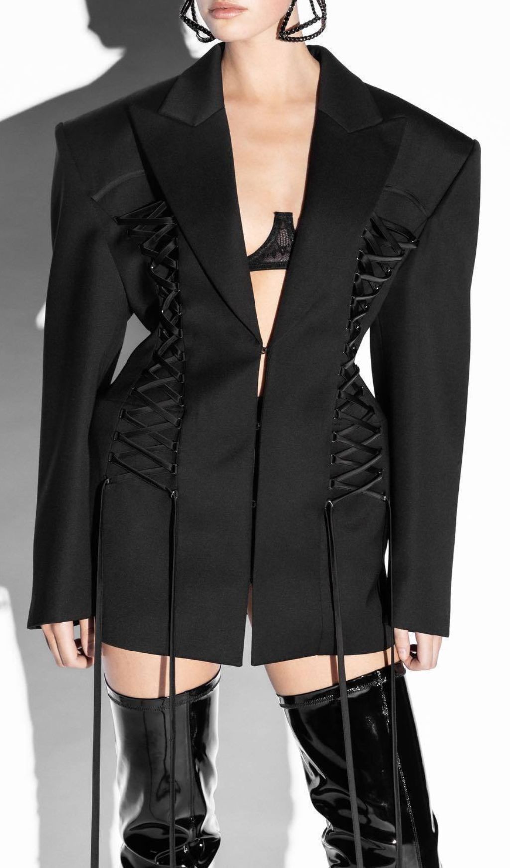 Ishan Black Lace-Up Blazer Dress | Daring Tailoring & Figure-Sculpting Style