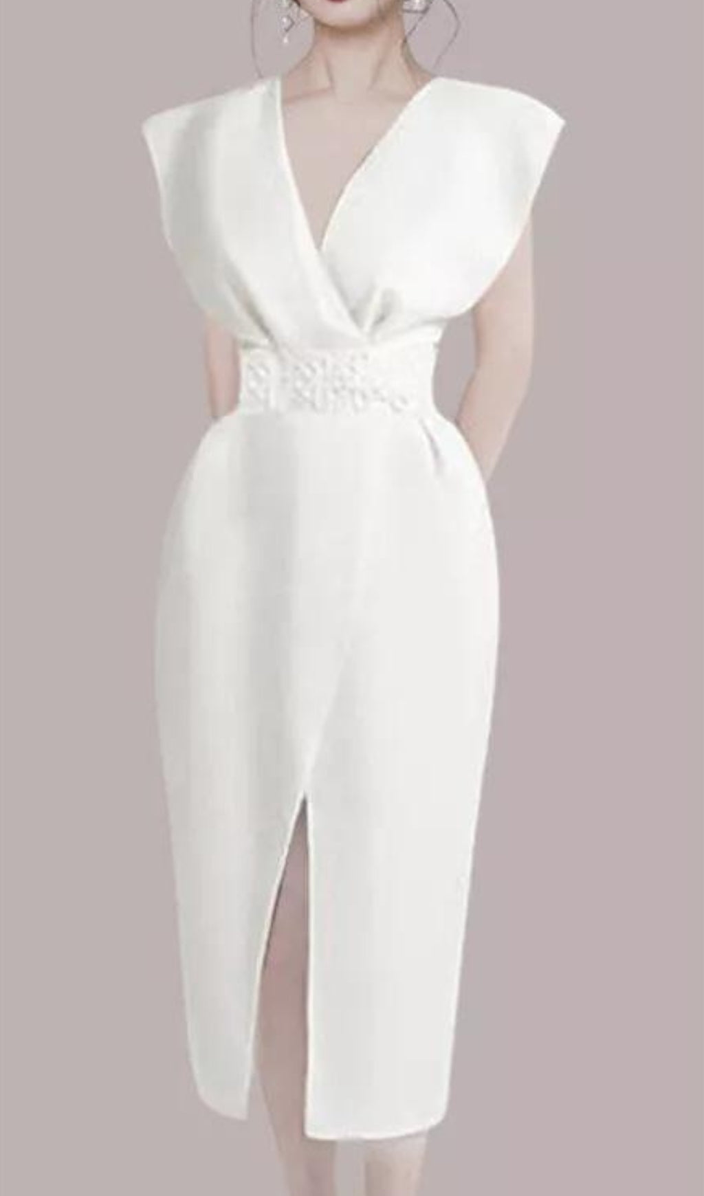 Bogda White V-Neck Midi Dress